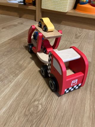 Camión Grúa Juguete Madera con Coches