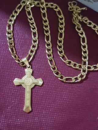 Cadena y dije cruz baño oro 59cm/6mm