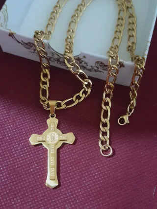 Cadena y dije cruz baño oro 59cm/6mm