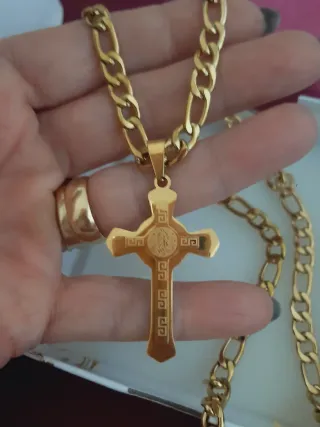 Cadena y dije cruz baño oro 59cm/6mm