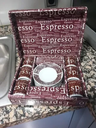 Conjunto 6 Tazas Café Espresso Marrón Blanco