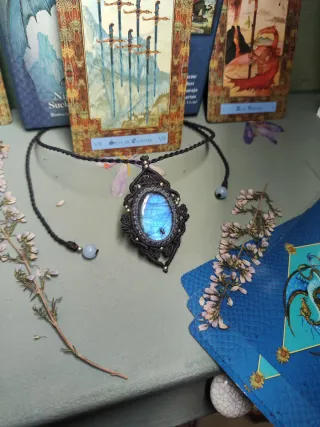 Collar Macramé Labradorita Azul y agua marina