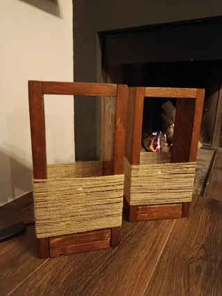 Lampade vintage in legno e juta