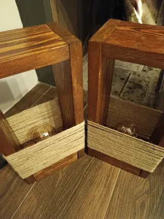 Lampade vintage in legno e juta