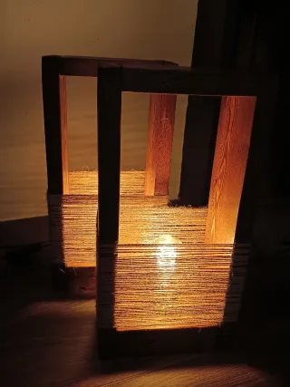 Lampade vintage in legno e juta