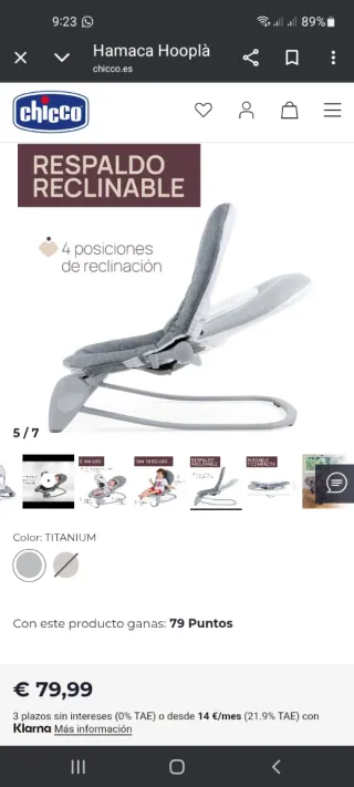 Mecedora Bebe Chicco Gris