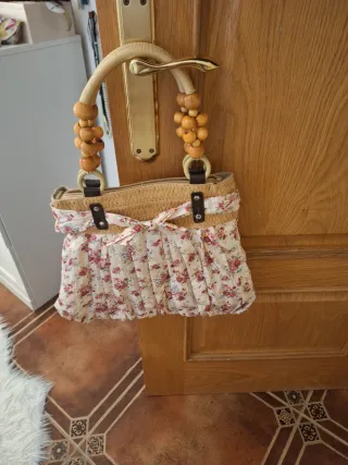 Bolso de playa floral beige y rosa