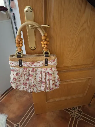 Bolso de playa floral beige y rosa