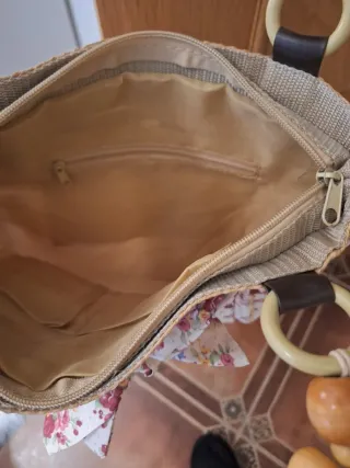 Bolso de playa floral beige y rosa