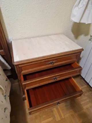 2 Mesitas de Noche Madera y Mármol