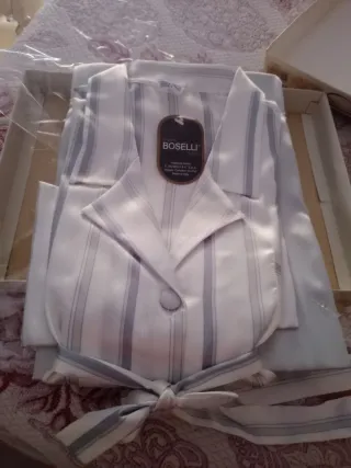 Pigiama donna Boselli righe grigio/bianco