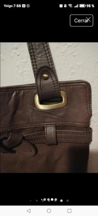 Bolso Massimo Dutti Piel y Lona Marrón