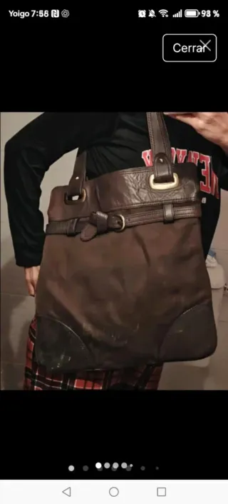 Bolso Massimo Dutti Piel y Lona Marrón