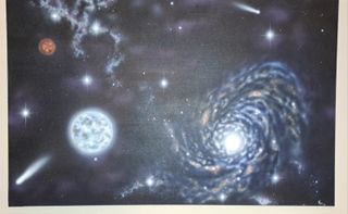 Paisaje espacial. Pintado con aerógrafo.