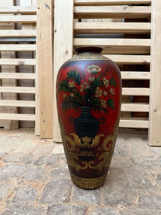 Vaso ceramica decorato oro e rosso