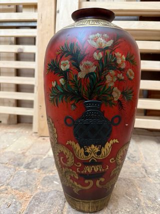 Vaso ceramica decorato oro e rosso
