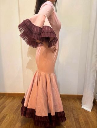 Traje Flamenca Rosa y Burdeos