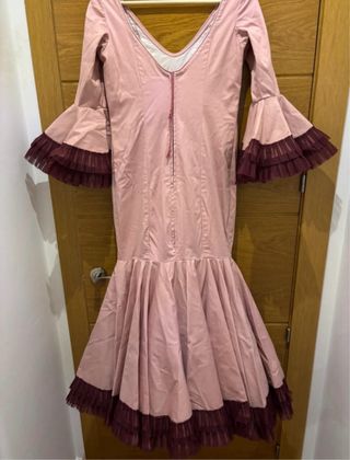 Traje Flamenca Rosa y Burdeos