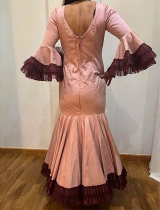 Traje Flamenca Rosa y Burdeos