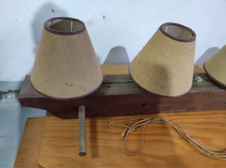 Lámpara rústica salón 4 luces yute madera