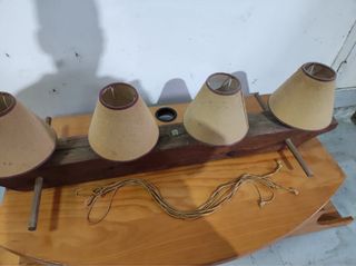 Lámpara rústica salón 4 luces yute madera