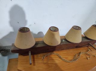 Lámpara rústica salón 4 luces yute madera