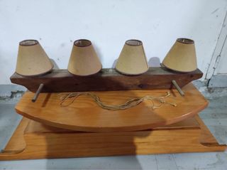 Lámpara rústica salón 4 luces yute madera