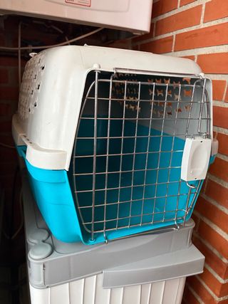 Transportín para mascotas azul y blanco