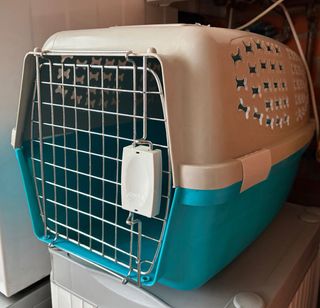 Transportín para mascotas azul y blanco
