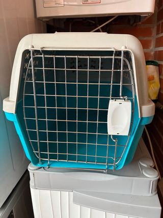 Transportín para mascotas azul y blanco