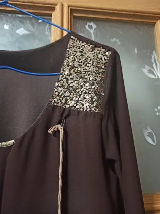 Blusón mujer marrón fiesta lentejuelas