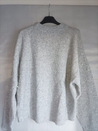 Maglione H&M perle e strass grigio