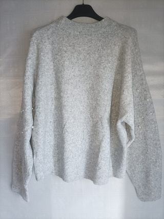 Maglione H&M perle e strass grigio