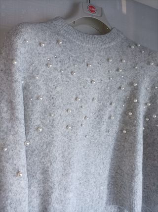 Maglione H&M perle e strass grigio