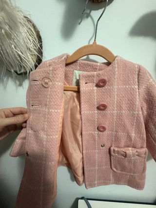 Abrigo paño bebé cuadros rosa