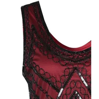 Vestido Charleston Lentejuelas Negro Rojo XXL