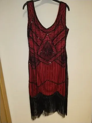 Vestido Charleston Lentejuelas Negro Rojo XXL