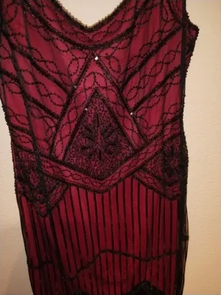 Vestido Charleston Lentejuelas Negro Rojo XXL
