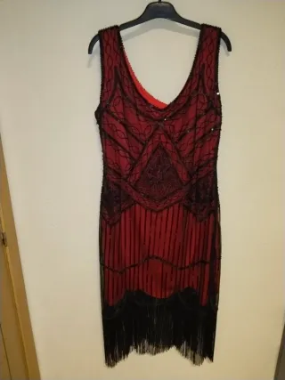 Vestido Charleston Lentejuelas Negro Rojo XXL
