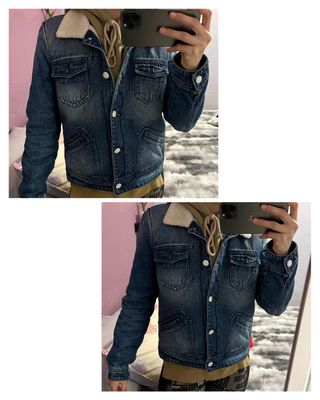 Chaqueta tejana azul-borreguero.