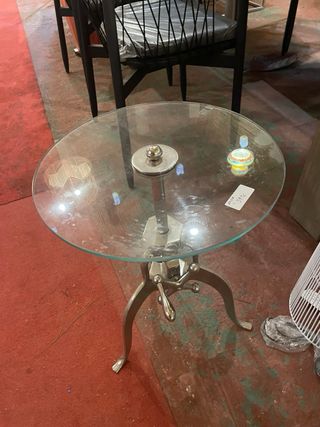 Mesita cristal base metálica industrial