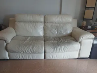 Sofá de piel 3 plazas beige
