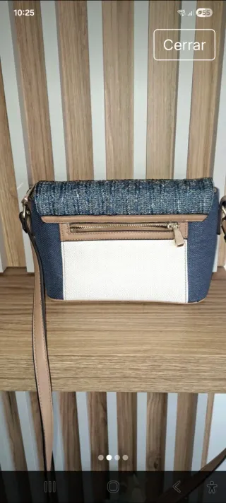 Bolso bandolera azul y beige