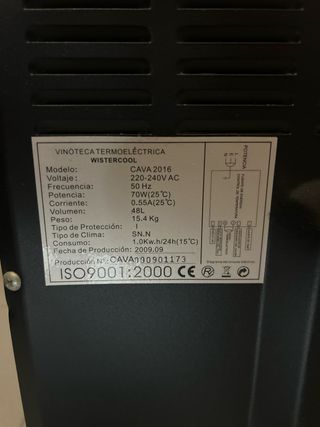 Nevera para vinos negra