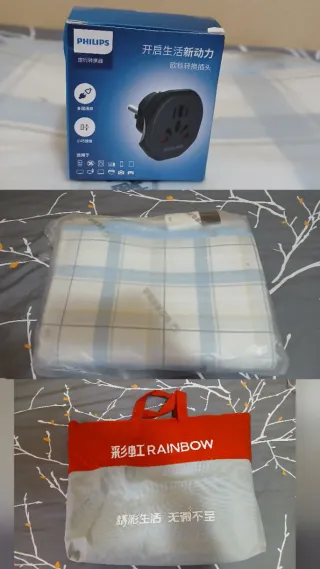 Manta eléctrica azul y blanca