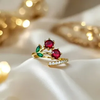 Anillo Ajustable Acero Circonitas Cerezas