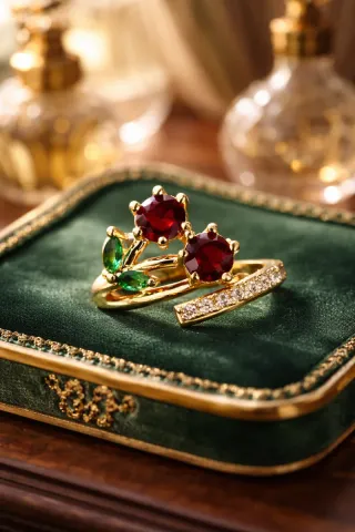 Anillo Ajustable Acero Circonitas Cerezas