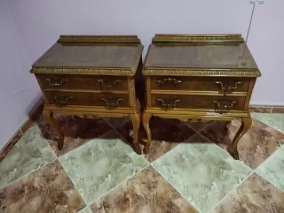 Cómoda y 2 Mesitas Vintage Madera y Cristal