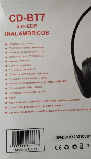 Auriculares Inalámbricos CD-BT7 Bluetooth 5.0