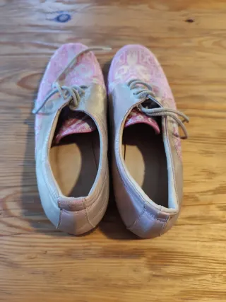 Zapatos Oxford Piel y Tejido Étnico Oro Rosa